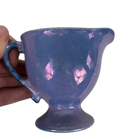 Vintage Hand Painted Purple Iridescent Cherry Blossom Handled Creamer Dish Japan - Picture 3 of 5